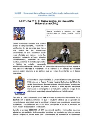 El Curso Integral de Nivelación Universitaria (CINU)