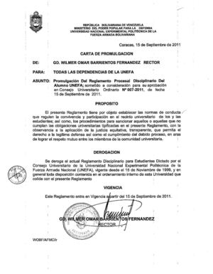 Promulgación del Reglamento procesal disciplinario del alumno UNEFA