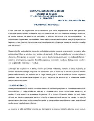 Propiedades periódicas de los elementos de la tabla periódica