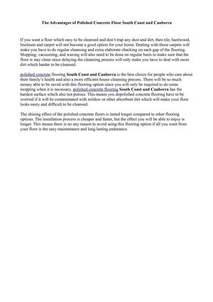 The Advantages of Polished Concrete Floor South Coast and Canberra