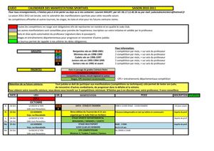 Calendrier 2012 des manifestations pour les benjamins, minimes, cadets, juniors et seniors