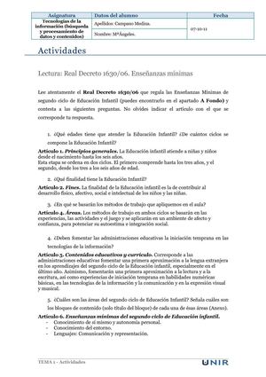 Real Decreto 1630-06.Enseñanzas Mínimas en Educación Infantil.