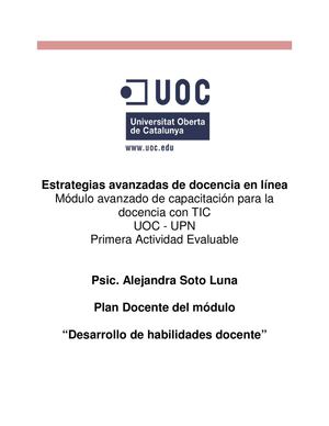 Plan docente del curso "Habilidades Docentes"