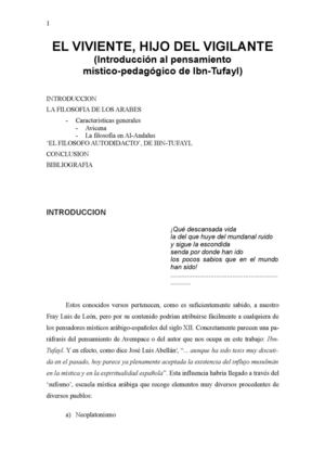 El Viviente, hijo del Vigilante (Introducción al pensamiento místico-pedagógico de Ibn-Tufayl)