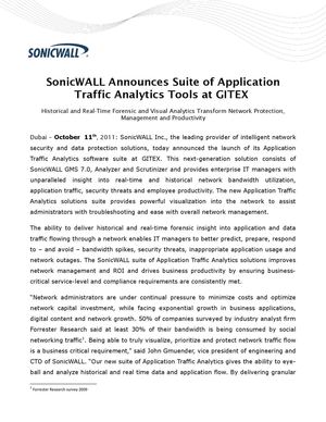 SonicWALL Announces Suite of Application Traffic Analytics Tools at GITEX 