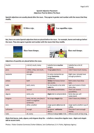 Spanish Adjective Placement-Adjectives That Go Before The Noun