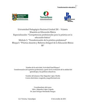 Transformación de la práctica profesional, a partir de la evaluación de la calidad del aprendizaje y las políticas educativas