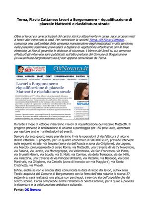 Flavio Cattaneo: iniziano i lavori di riqualificazione del piazzale Matteotti a Borgomanero. ( Ok Novara.it)