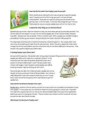 How Fast Do You Want Your Payday Loans Processed 