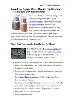 Round Eye Supply Offers Quality Food Storage Containers at Wholesale Rates