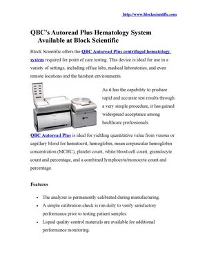 QBC’s Autoread Plus Hematology System Available at Block Scientific