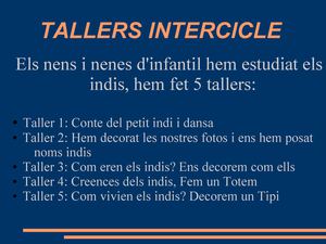 Tallers intercicles els indis