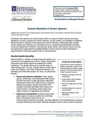 Human Benefits of Green Spaces