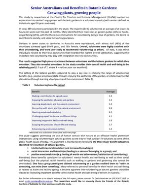 Senior Australians and Benefits in Botanic Gardens: Growing plants, growing people