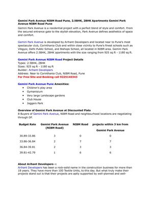 Gemini Park Avenue NIBM Road Pune, 2.5BHK, 2BHK Apartments Gemini Park Avenue NIBM Road Pune