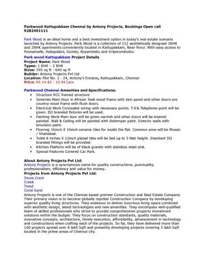 Parkwood Kattupakkam Chennai by Antony Projects, Bookings Open call 9282401111