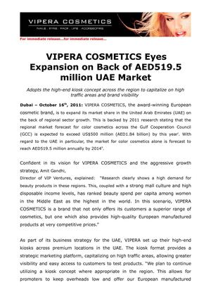  VIPERA COSMETICS Eyes Expan-sion on Back of AED519.5 million UAE Market