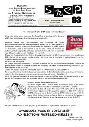 Bulletin supp1 du n°179 du SNEP 93 - octobre 2011