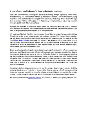 A Logo Software Helps The Designer To Create An Outstanding Logo Design        