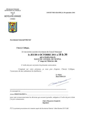 Procès verbal du Conseil Municipal de Moyeuvre-Grande du 6 octobre 2011