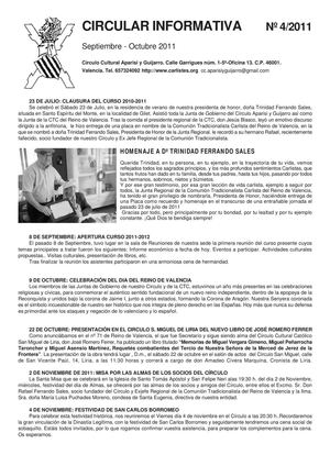 Circular Informativa nº 4/2011 del Círculo Cultural Aparisi y Guijarro