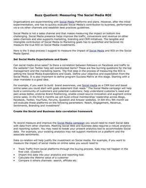 Buzz Quotient Measuring The Social Media ROI