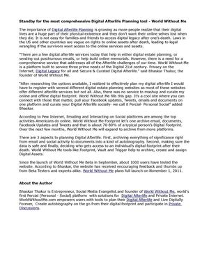 Standby for the most comprehensive Digital Afterlife Planning tool - World Without Me