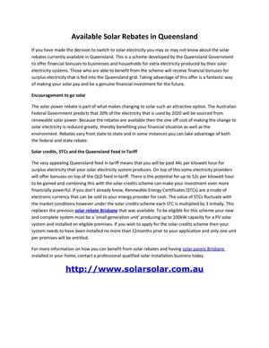 Available Solar Rebates in Queensland