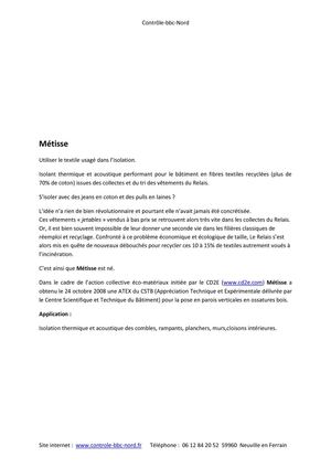 Métisse, L'isolant à la fibre solidaire