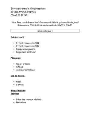 ordre du jour conseil ecole nov 2011