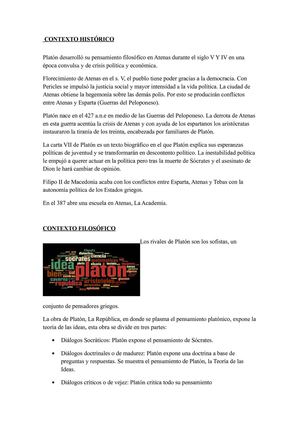 Contexto histórico, filosófico, cultural y actualización de Platón