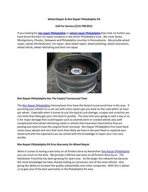 Wheel Repair & Rim Repair Philadelphia PA