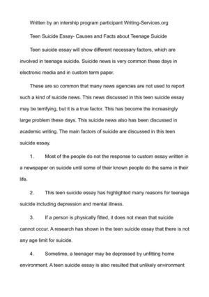 Реферат: Teen Suicide Essay Research Paper Suicide of