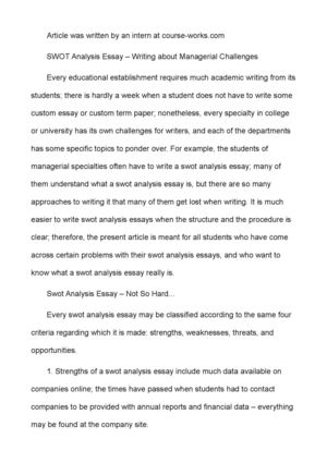 Реферат: Assess The Relevance Of Swot Analysis Essay