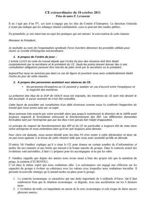 Compte-rendu CE extraordinaire du 18 octobre 2011 par le DS Force Ouvrière Sapn