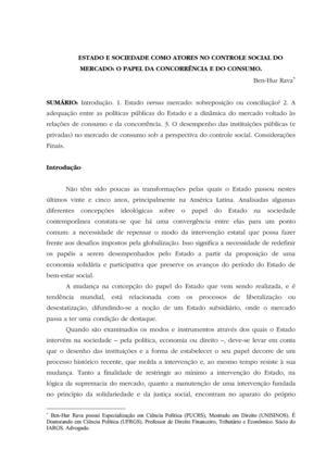 Estado e sociedade como atores no controle social do mercado`O papel da concorrência e do consumo 