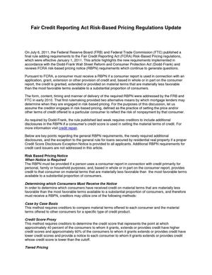 Fair Credit Reporting Risk-Based Pricing Regulations Update
