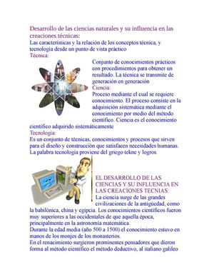 desarrollo de las ciencias naturales y su influencia en la creaciones tecnicas