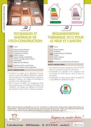 IFECO : Institut de Formation à l'ECO-construction-Catalogue formations 2012