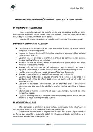 CRITERIOS PARA LA ORGANIZACIÓN ESPACIAL Y TEMPORAL