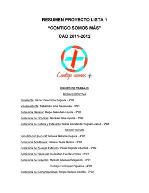 Resumen Programa de Gobierno CAD 2011-2012 Contigo, somos +