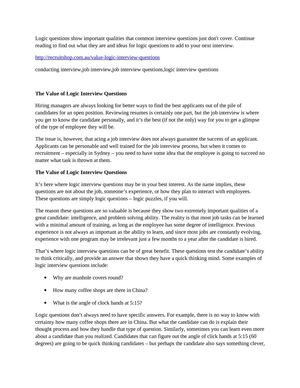 The Value of Logic Interview Questions
