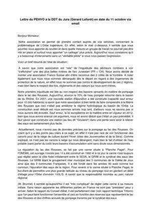 11 octobre - Lettre du PEHVO à la DDT du Jura (Gérard Laforêt) 