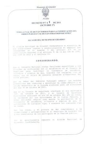 DECRETO 242 POR LO CUAL SE DICTAN NORMAS  PARA LA CONSERVACION DEL ORDEN PUBLICO Y SE DICTA OTRAS DISPOSICIONES ALCALDIA DE GIRARDOT