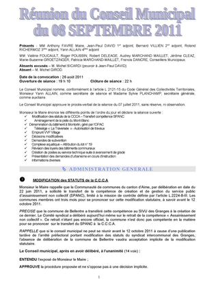 conseil municipal du 8 septembre 2011