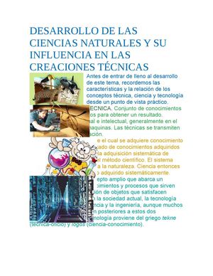 DESARROLLO DE LAS CIENCIAS NATURALES Y SU INFLUENCIA EN LAS CREACIONES TÉCNICAS