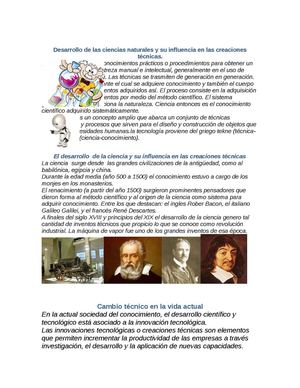 Desarrollo de las ciencias naturales y su influencia en las creaciones técnicas.