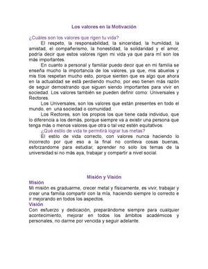Los valores en la Motivación- misión y visión