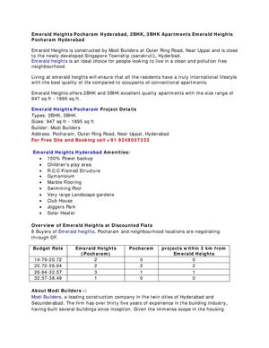 Emerald Heights Pocharam Hyderabad, 2BHK, 3BHK Apartments Emerald Heights Pocharam Hyderabad