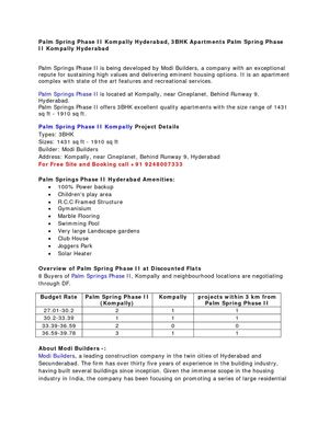 Palm Spring Phase II Kompally Hyderabad, 3BHK Apartments Palm Spring Phase II Kompally Hyderabad